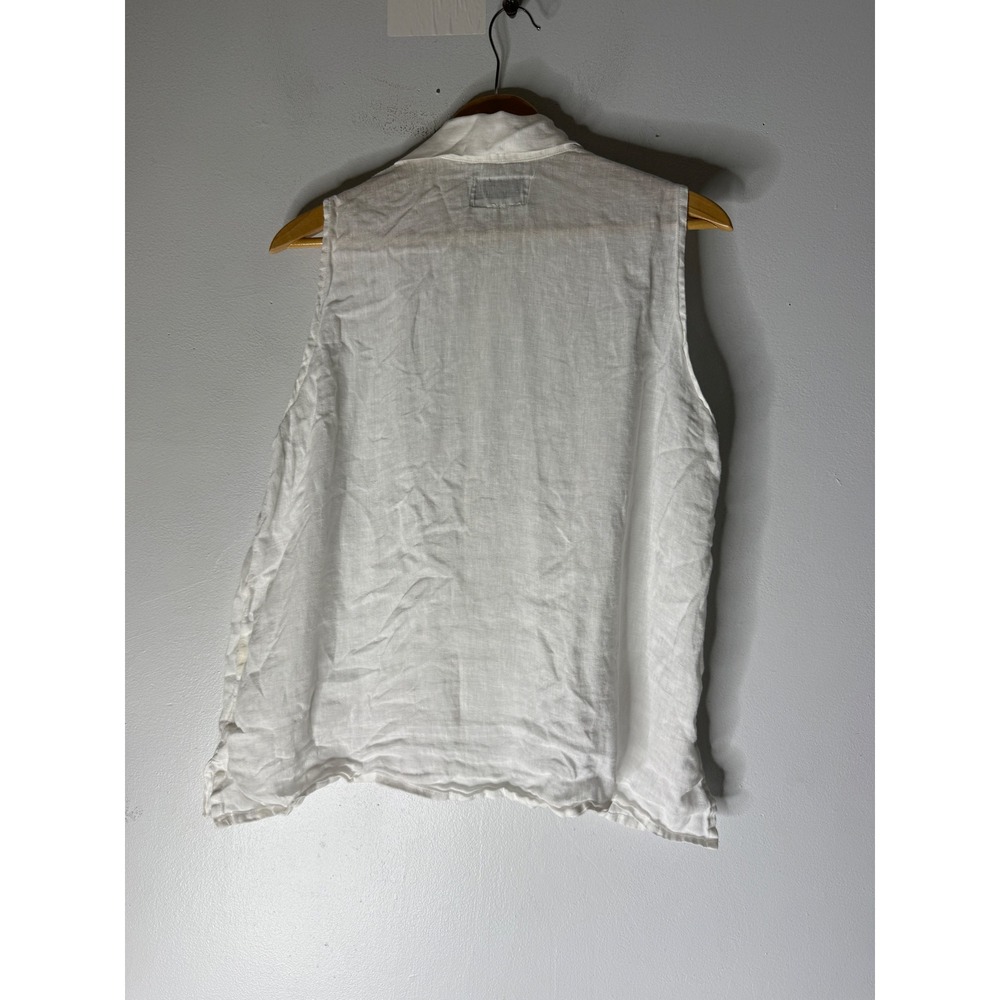 FLAX by Jeanne Engelhart White 100% Linen Sleeveless Button Down Top medium - Picture 2 of 6